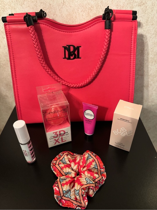Badgley Mischka Handbags - Badgley Mischka Hot Pink Braided Handle Satchel with Black Logo Accent NWOT